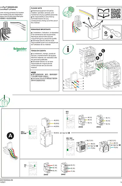 schneider施耐德ComPacT NSX400-630_ PowerPacT L-Frame - 断路器的 9 线活动连接器 - 说明页